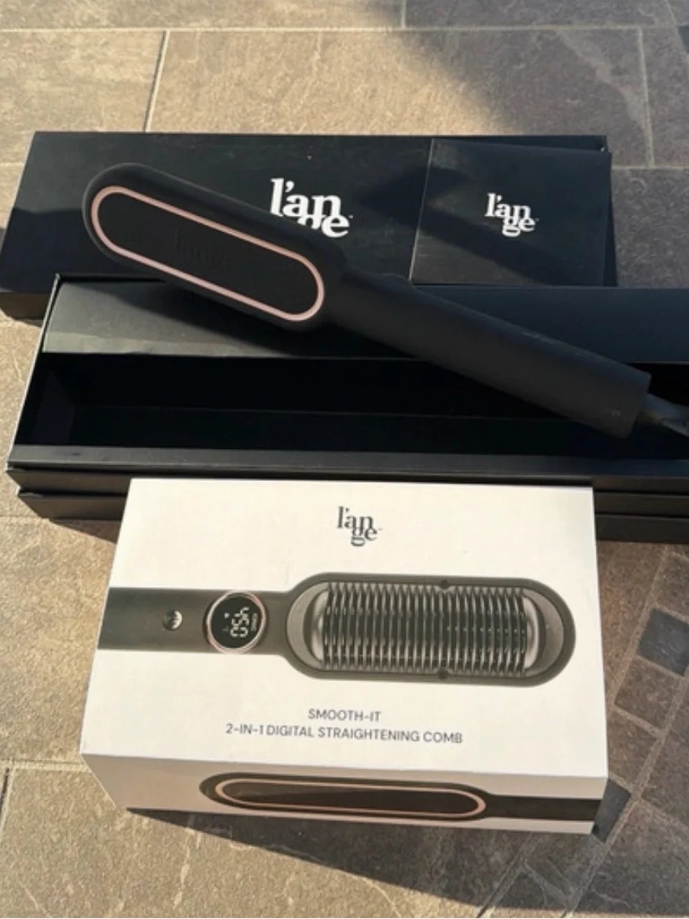 Lange Smooth-It 2-in-1 Digital Straightening Comb — Black with Rose Gold Accents
